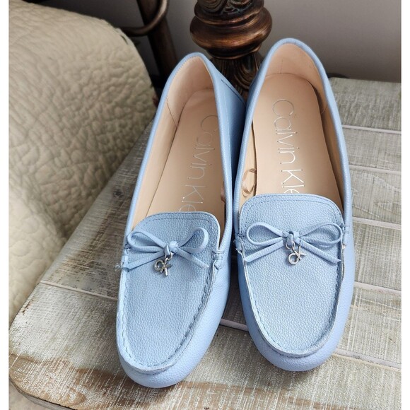 Calvin Klein Women's Size 7.5 M Logo Loafer Shoes Pebbled Leather Baby Blue - Picture 2 of 9